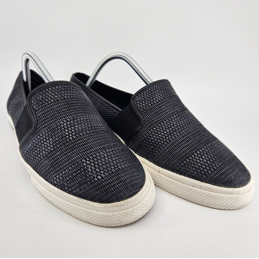 Womens Lauren Ralph Lauren Slip On Sneakers Size 9.5M Black Classic Woven Casual